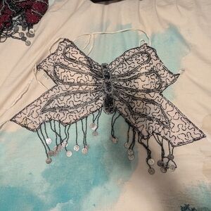 Black and White Beaded Butterfly Top
